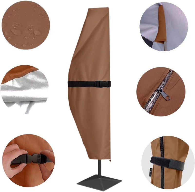 CoverFml Patio Umbrella Cover with Rod, for 10Ft to 11Ft Offset Umbrella,Curved Cantilever and Straight Pole Parasol, Protective Waterproof and UV-Resistant, Banana Style Covers, with Zipper M - Image 2